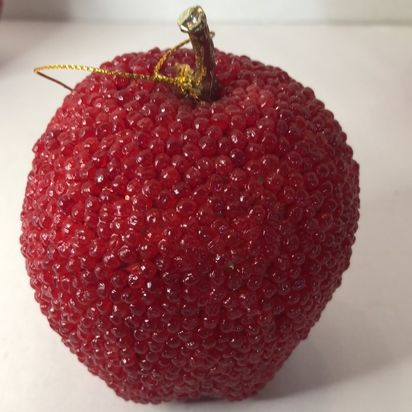 Lot of 3 Faux Beaded Bubbled Red Apple Decorations Ornaments 4 inch Tall - Picture 4 of 5